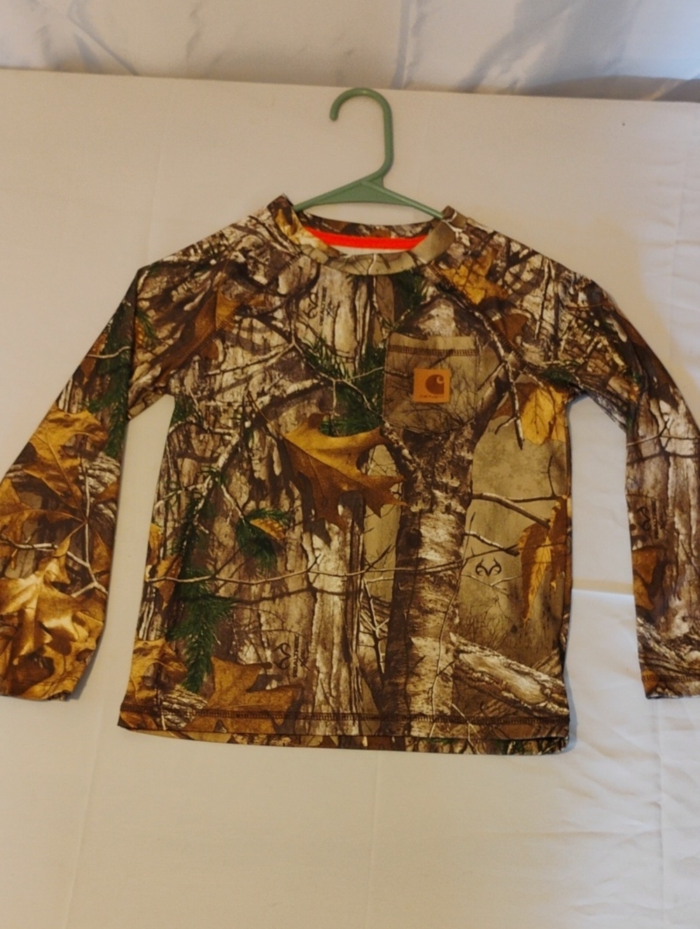 Carhartt Boys Force Camo Long-Sleeve Pocket T-Shirt Realtree Hunting Top Size 6